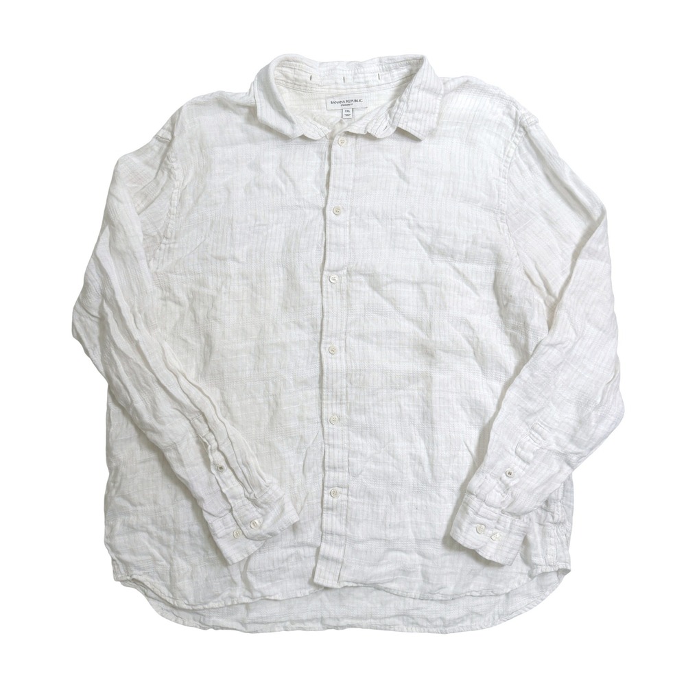 Banana Republic Button Down XXL White Linen Textured Standard Fit LS Shirt